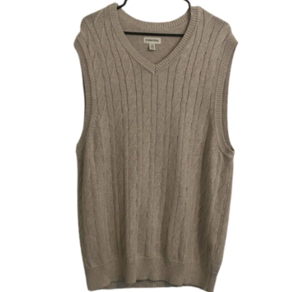 St. John's Bay Mens Vest XL Beige Cotton Knit Academia Grandpa Preppy Quiet Lux